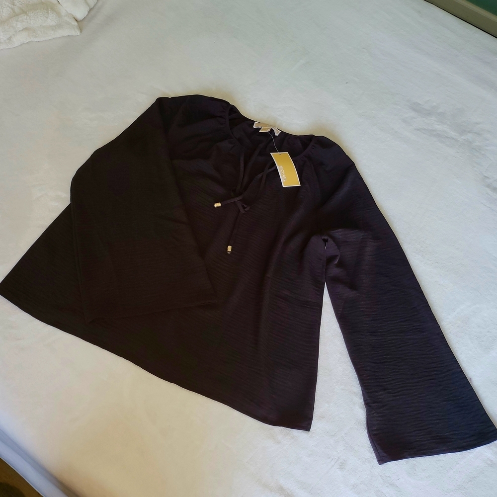 Michael Kors Dark Blouse with Tie Neck
